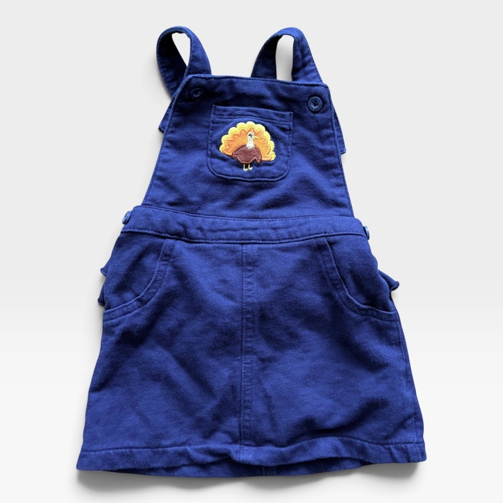 Carters Baby Girl 12M Navy Blue Thanksgiving Turkey Ruffle Overall Dress Jumper